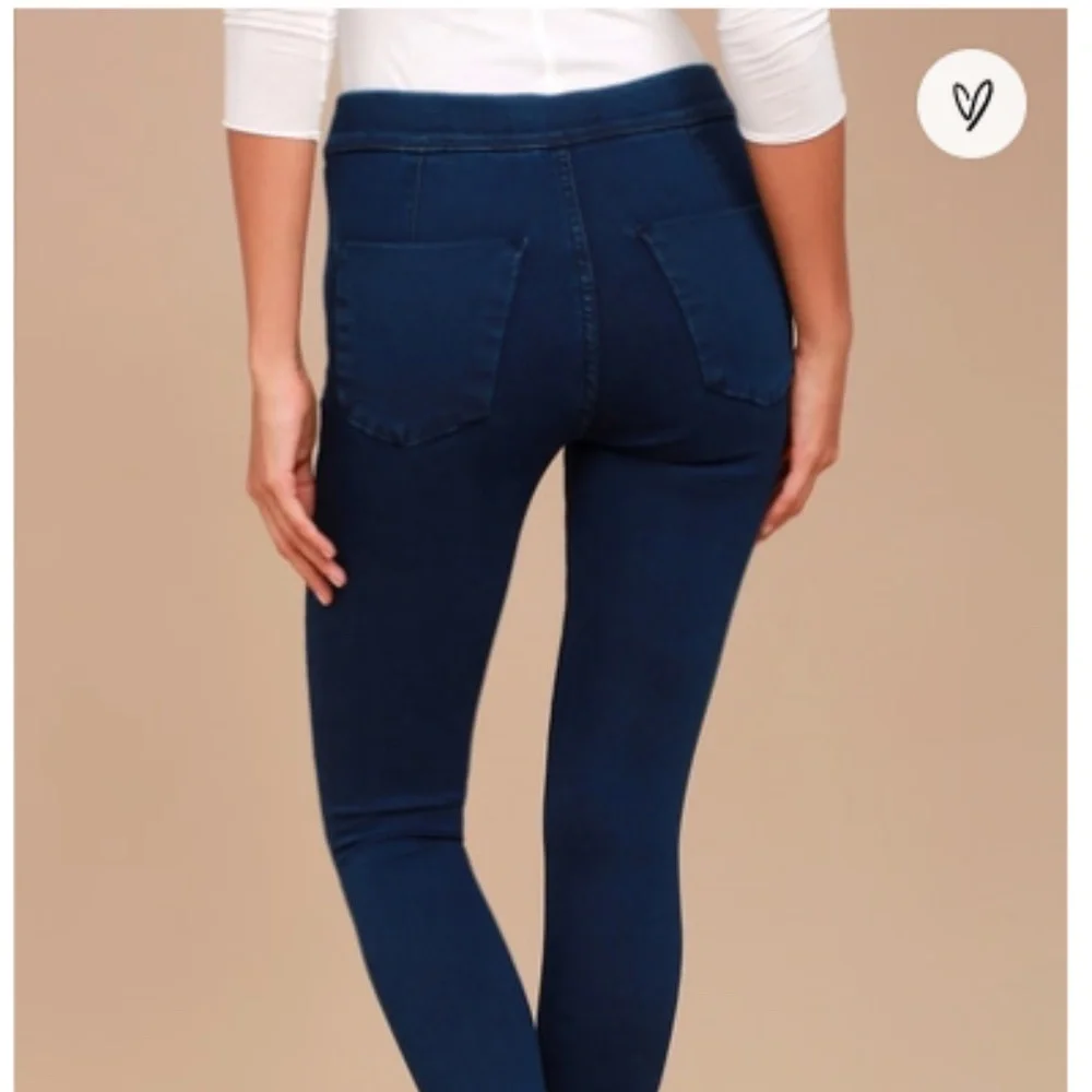 FREE PEOPLE‎ Easy Goes It Pull On Skinny Raw Hem Denim Jeggings